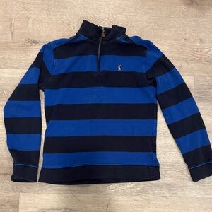 Polo Ralph Lauren Blue and Black Striped Pullover Sweatshirt Quarter Zip Boys 12